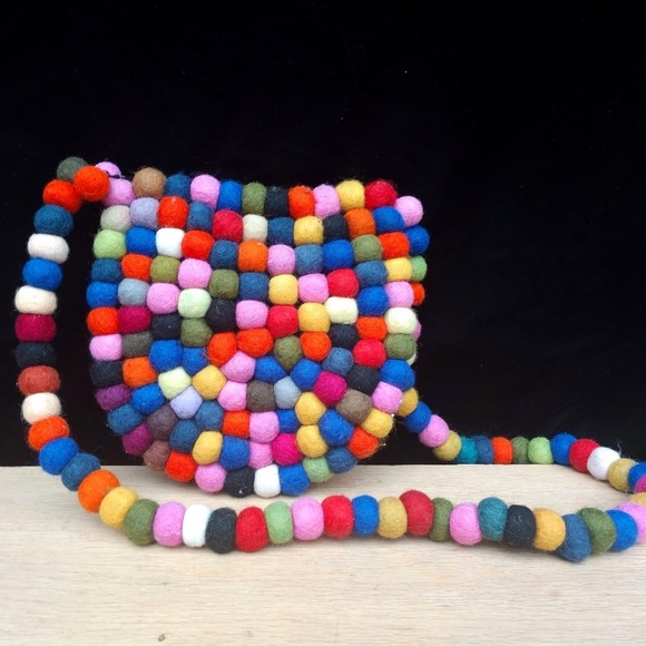 made in Nepal Handbags - Made in Nepal Colorful Felted Wool Balls Purse